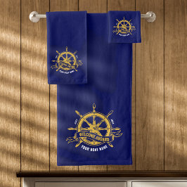 ネイビー航海のブルー金ゴールドに搭載された船舶用車輪の歓迎 バスタオルセット