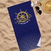 ネイビー航海のブルー金ゴールドに搭載された船舶用車輪の歓迎 ビーチタオル