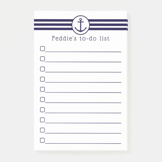 ネイビー航海のブルー&ホワイトいかり付きストライプ ポストイット (正面)