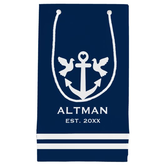 ネイビー航海のブルー&ホワイトいかり結婚ズ抱き枕 スモールペーパーバッグ (正面)