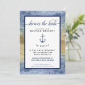 ネイビー航海のブルー&金ゴールドウォーターカラーブライダルシャワー 招待状 (スタンド正面)