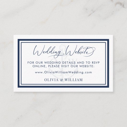 ネイビー航海のホワイトいかりの結婚ウェブサイト エンクロージャーカード (正面)