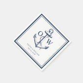 ネイビー航海のホワイトいかりモノグラム結婚ズ スタンダードカクテルナプキン (角)