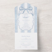 ネイビー航海のホワイトストライプボー結婚ト オールインワン招待状 (内側)