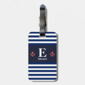 ネイビー航海のホワイトストライプレンズモノグラム ラゲッジタグ (裏面縦)