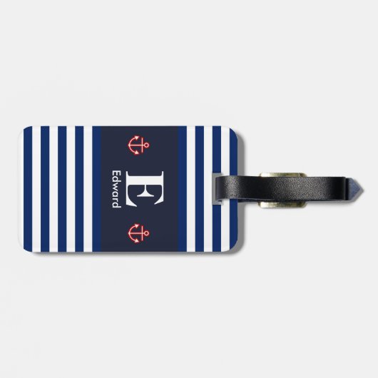 ネイビー航海のホワイトストライプレンズモノグラム ラゲッジタグ (裏面横)