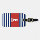 ネイビー航海のホワイトストライプレンズモノグラム ラゲッジタグ (正面横)