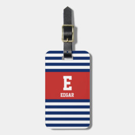 ネイビー航海のホワイトストライプレンズモノグラム ラゲッジタグ
