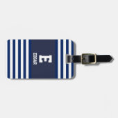 ネイビー航海のホワイトストライプレンズモノグラム ラゲッジタグ (正面横)