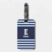 ネイビー航海のホワイトストライプレンズモノグラム ラゲッジタグ (裏面縦)