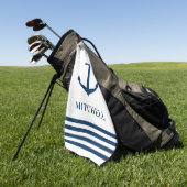 ネイビー航海のホワイトネームパーソナライズされたボートいかり ゴルフタオル (グリーン)