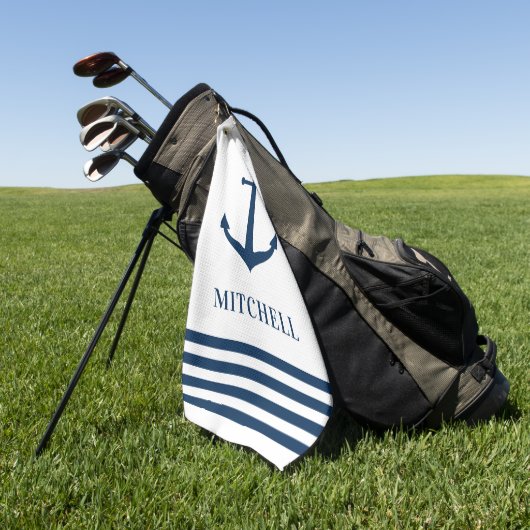 ネイビー航海のホワイトネームパーソナライズされたボートいかり ゴルフタオル (グリーン)