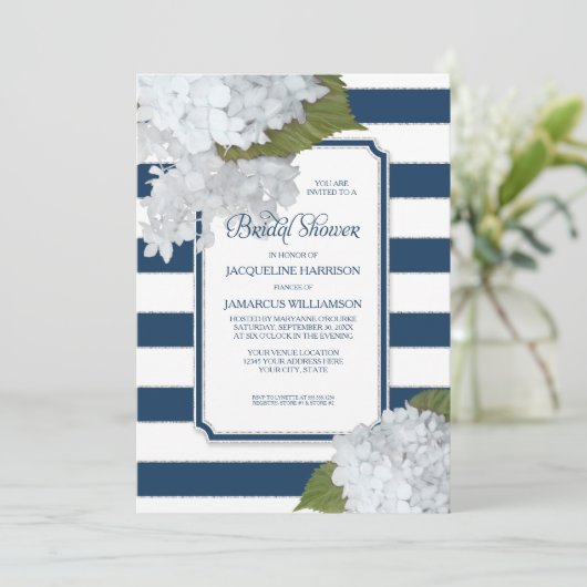 ネイビー航海のホワイトハイモダンジゲアブライダルシャワー 招待状 (スタンド正面)