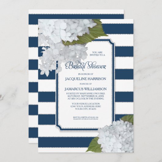 ネイビー航海のホワイトハイモダンジゲアブライダルシャワー 招待状 (正面/裏面)