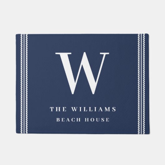 ネイビー航海のホワイトロープモノグラム ドアマット (正面)