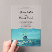 ネイビー航海のボートコースタルディスティネーションウェディング アクリル招待状 (インサイチュ (ポータブル))