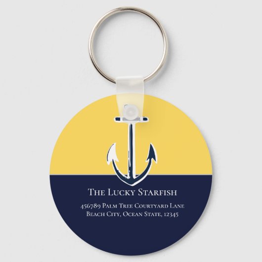 ネイビー航海のマスタードイエローいかりビーチハウス キーホルダー (正面)