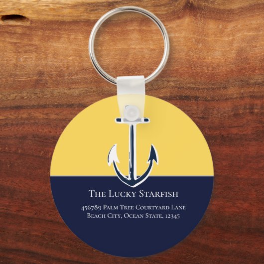 ネイビー航海のマスタードイエローいかりビーチハウス キーホルダー (正面)