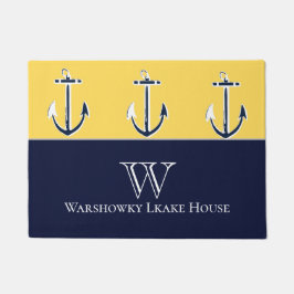ネイビー航海のマスタードイエローいかりビーチハウス ドアマット