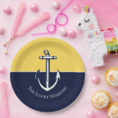 ネイビー航海のマスタードイエローいかりビーチハウス ペーパープレート (パーティー)