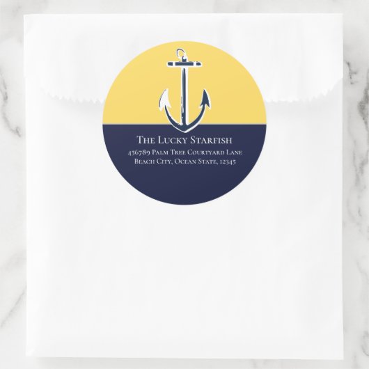 ネイビー航海のマスタードイエローいかりビーチハウス ラウンドシール (バッグ)