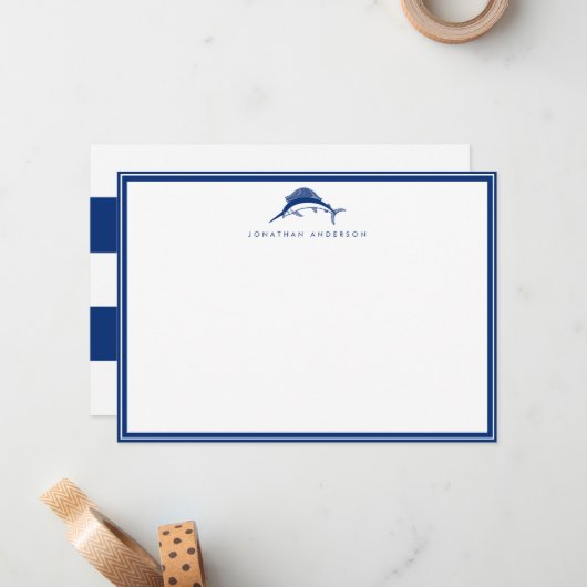 ネイビー航海のメカジキカスタムのメモカード ノートカード (正面/裏面インサイチュ)