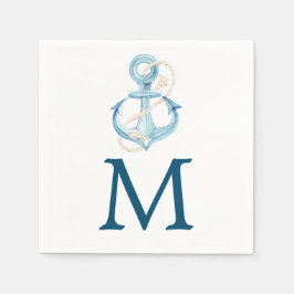 ネイビー航海のモノグラムカクテルナプキン スタンダードカクテルナプキン