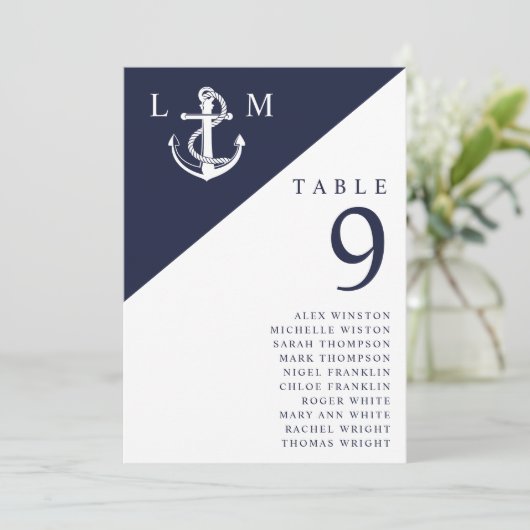 ネイビー航海のモノグラムテーブル番号座席表 招待状 (スタンド正面)