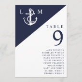 ネイビー航海のモノグラムテーブル番号座席表 招待状 (正面)