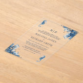 ネイビー航海のモノグラム結婚シーホース アクリル招待状 (レイダウン)