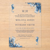 ネイビー航海のモノグラム結婚シーホース アクリル招待状 (正面)