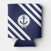 ネイビー航海のラスティいかりとロープ/ブルーストライプ 缶クーラー (正面)