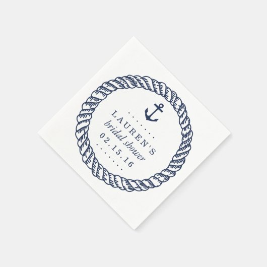 ネイビー航海のロープアンドいかりブライダルシャワー スタンダードカクテルナプキン (角)