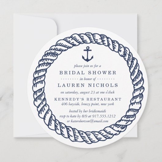 ネイビー航海のロープアンドいかりブライダルシャワー 招待状 (正面)