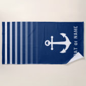 ネイビー航海のヴィンテージいかりあなたの名前またはボート ビーチタオル (正面)