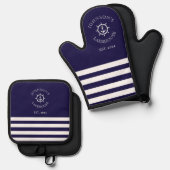 ネイビー航海の名前をカスタムする 鍋つかみ&鍋敷きセット (正面/裏面)