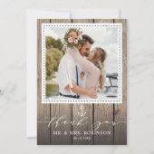 ネイビー航海の素朴いかりの結婚写真 サンキューカード (正面)