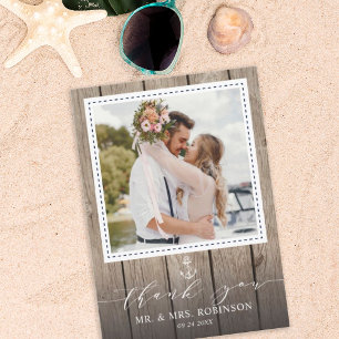 ネイビー航海の素朴いかりの結婚写真 サンキューカード