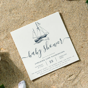 ネイビー船の nautical ベビーシャワー スクエア インビテーション