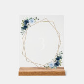 ネイビー花,青い花,ぼほ,テーブル番号 アクリルサイン (正面)