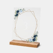 ネイビー花,青い花,ぼほ,テーブル番号 アクリルサイン (傾斜)