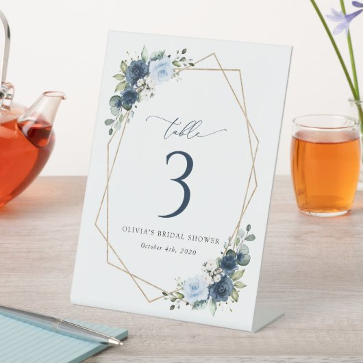 ネイビー花，青い花，ぼほ，テーブル番号 台座サイン (インサイチュ)