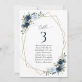 ネイビー花，青い花，座席表カード (正面)