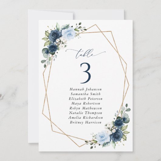 ネイビー花,青い花,座席表カード (裏面)