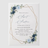 ネイビー花,青い花,緑,甘い16 ベラム紙招待状 (正面)