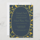 ネイビー葉ブルートランクパーティーの緑の黄色 招待状 (正面)
