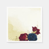 ネイビー赤い花葉結婚のナプキン スタンダードカクテルナプキン (正面)