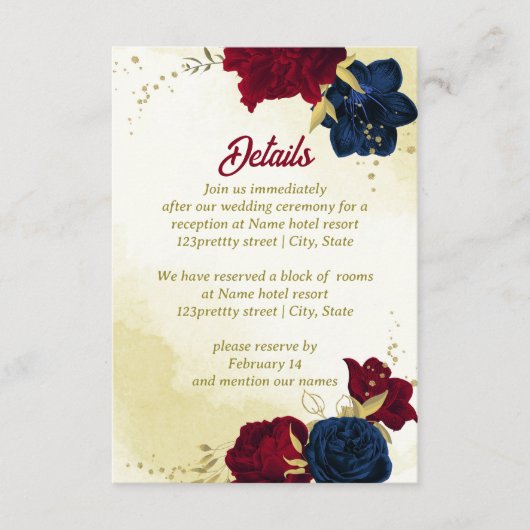 ネイビー赤い花離れ金ゴールド エンクロージャーカード (正面)