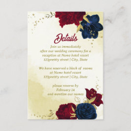 ネイビー赤い花離れ金ゴールド エンクロージャーカード