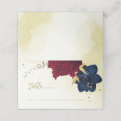 ネイビー赤い花離れ金ゴールド プレイスカード (外部開封)